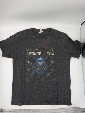 Hanukkah Cat Shirt Meowzel Tov Ugly Sweater Faux Knit Port & Company Small